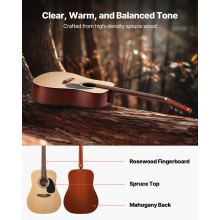 41 in Dreadnought Acoustic Guitar Natural Beginner Bundle Gig Bag for Adult Tall