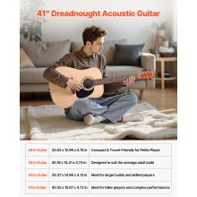 41 in Dreadnought Acoustic Guitar Natural Beginner Bundle Gig Bag for Adult Tall