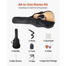 41 in Dreadnought Acoustic Guitar Natural Beginner Bundle Gig Bag for Adult Tall