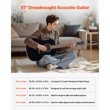 41 in Dreadnought Acoustic Guitar Beginner Bundle with Gig Bag for Adult Black