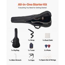 41 in Dreadnought Acoustic Guitar Beginner Bundle with Gig Bag for Adult Black