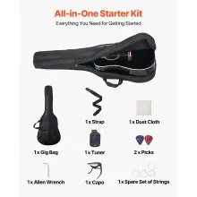 41 in Dreadnought Acoustic Guitar Beginner Bundle with Gig Bag for Adult Black