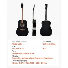 41 in Dreadnought Acoustic Guitar Beginner Bundle with Gig Bag for Adult Black