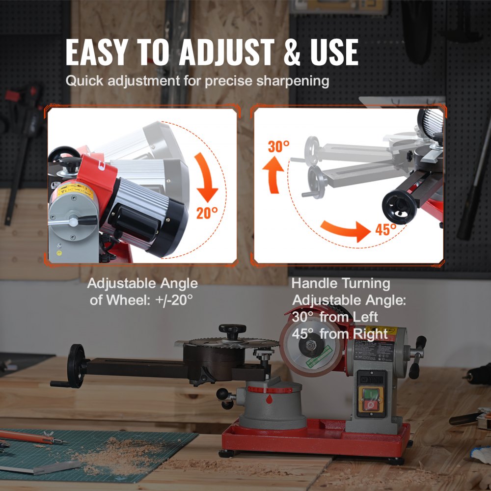VEVOR Circular Saw Blade Sharpener, 370W Circular Saw Blade Sharpening Machine, 3600RPM Saw Blade Grinding Machine with 6 Saw Centerings, 5-inch Grinding Wheel for Carbide Tipped Saw Blades