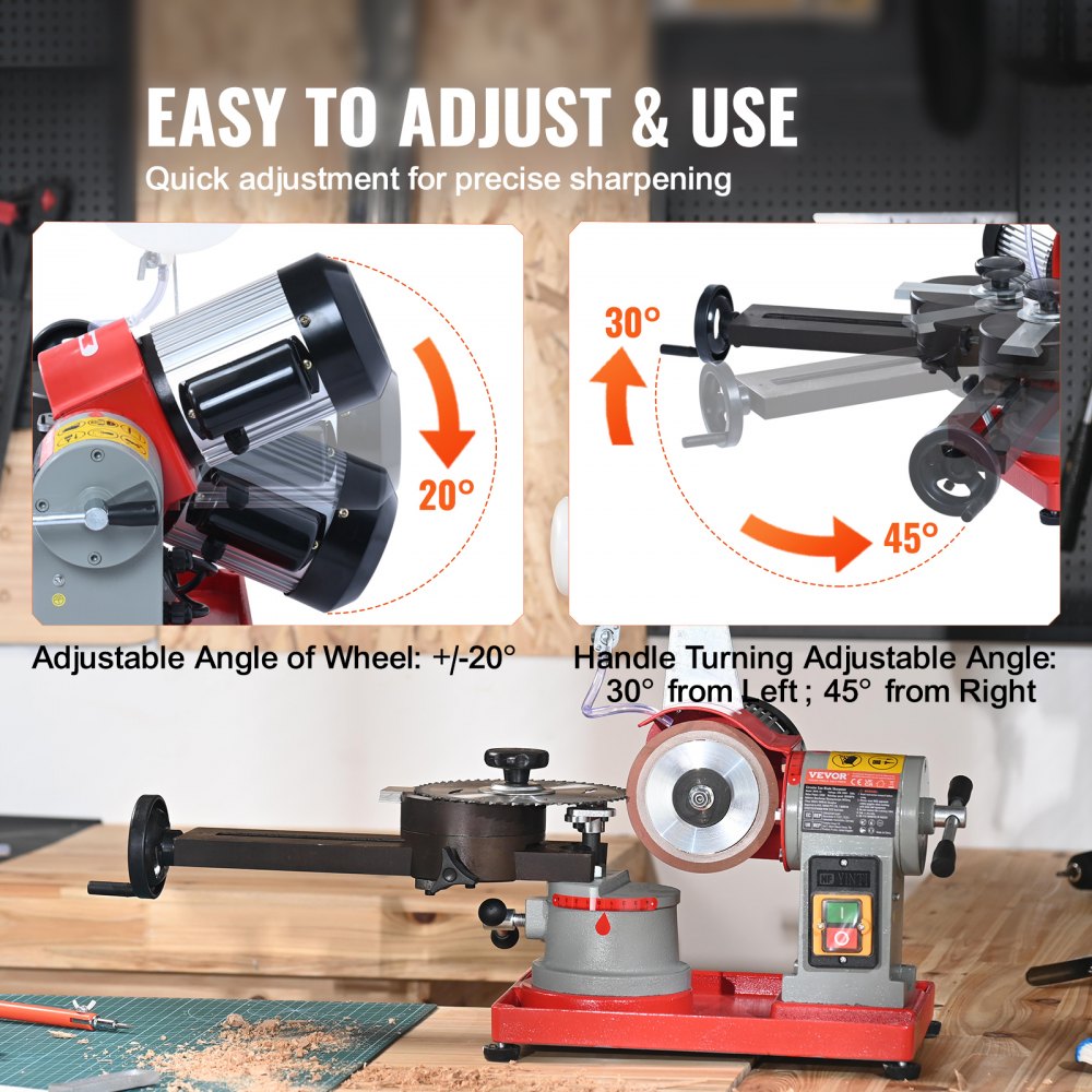 VEVOR Circular Saw Blade Sharpener, 370W Saw Blade Grinding with Water Injection, Water Injection Circular Saw Blade Sharpening & 6 Saw Centerings, 5-inch Grinding Wheel for Carbide Tipped Saw Blades