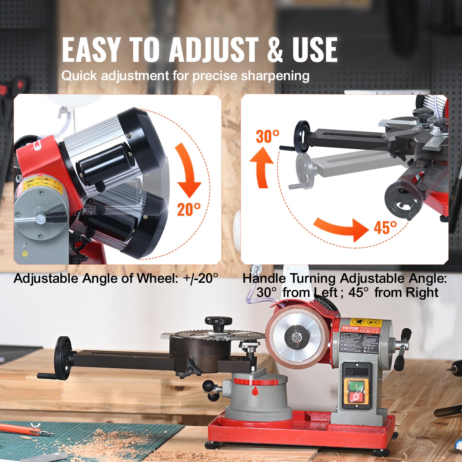 VEVOR Circular Saw Blade Sharpener Grinder 370W 3600RPM with Water Tank 12.7 cm Wheel