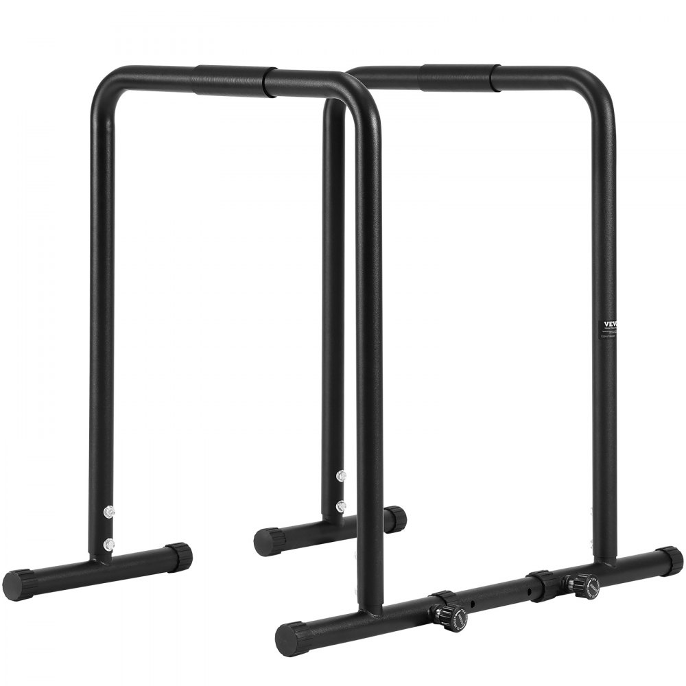 black VEVOR dip bar for home workout, featuring robust stability and adjustable height settings.