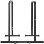 black VEVOR dip bar with padded handles and adjustable height for home gym workouts.