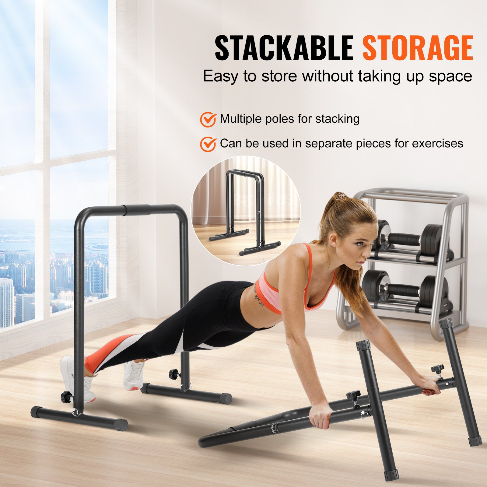 VEVOR Dip Bars, 440 lbs kapacitet, Heave Duty Dip Stand Station med justerbar højde, Fitness Workout Dip Bar Station Stabilisator Paralette Push Up Stand, Parallelle Stænger til styrketræning Hjemmegym