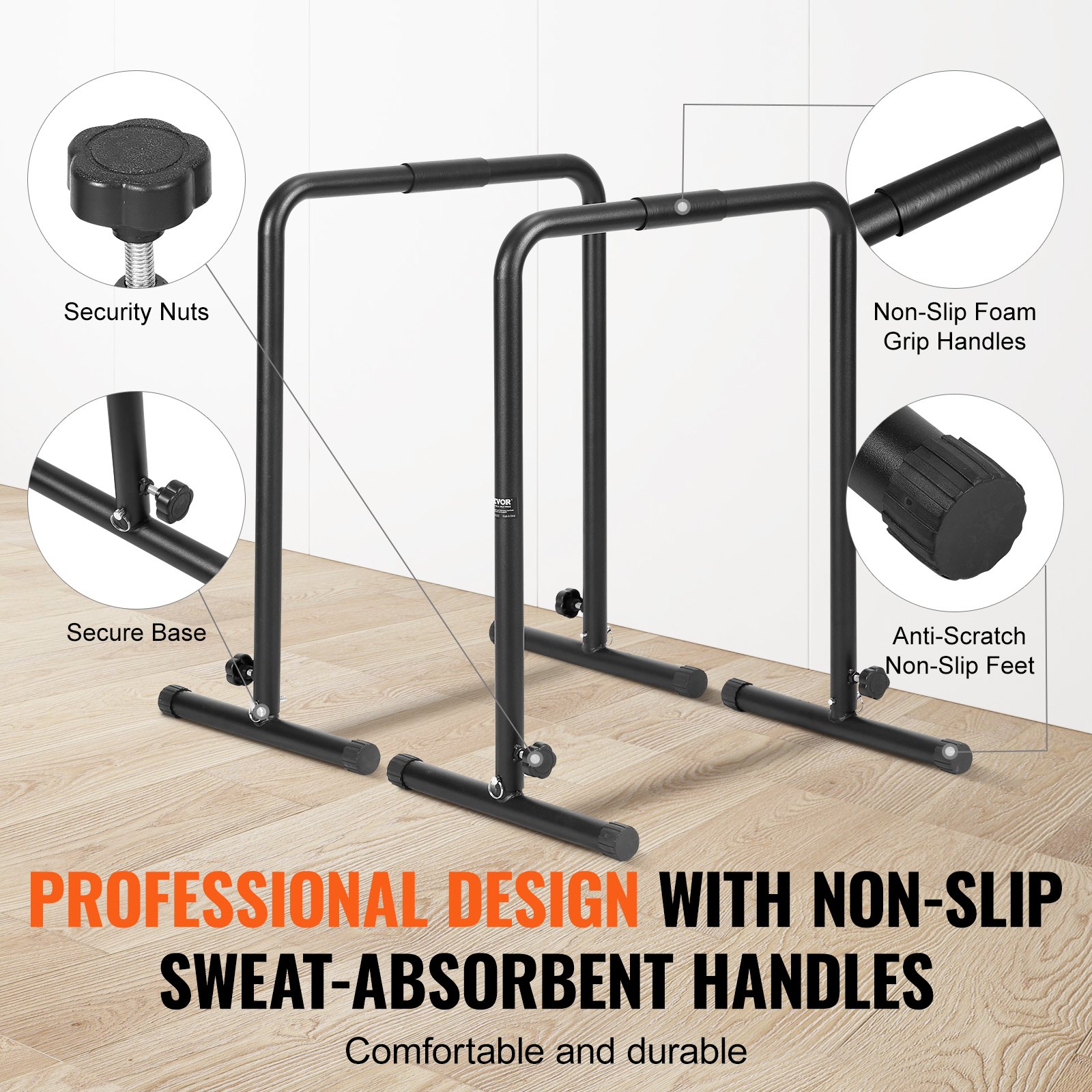 VEVOR Dip Bars, 440 lbs kapacitet, Heave Duty Dip Stand Station med justerbar højde, Fitness Workout Dip Bar Station Stabilisator Paralette Push Up Stand, Parallelle Stænger til styrketræning Hjemmegym