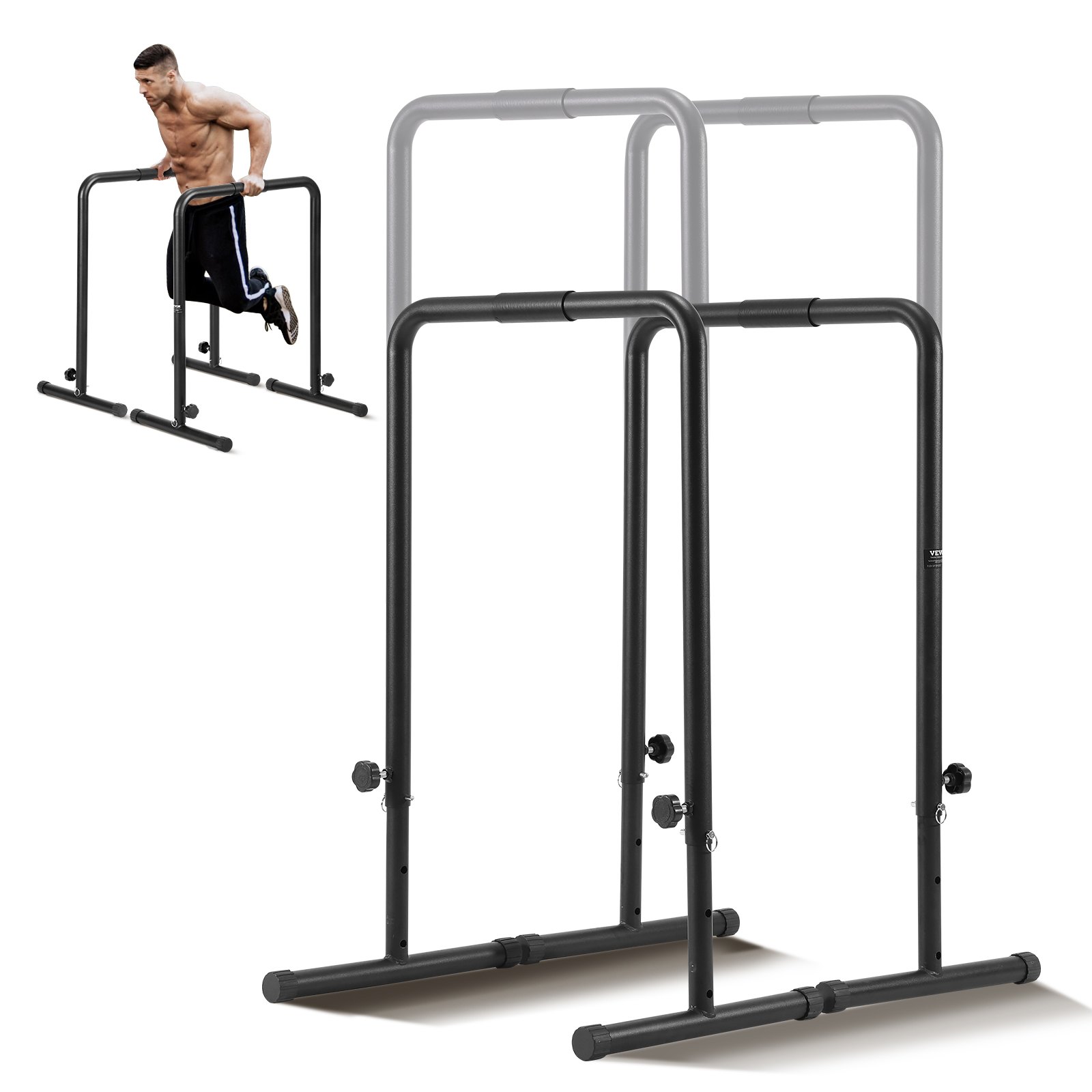 VEVOR Dip Bars, 440 lbs kapacitet, Heave Duty Dip Stand Station med justerbar højde, Fitness Workout Dip Bar Station Stabilisator Paralette Push Up Stand, Parallelle Stænger til styrketræning Hjemmegym