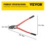 VEVOR hand swager crimper with red handles and product dimensions.