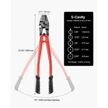 VEVOR 24 Inch Hand Swager Crimper 5 Cavity 1/16 to 3/16inch Swaging Tool for Copper Aluminum Oval Sleeves and Stop Sleeves Wire Rope Crimping Tool Propress Swage Tool Long Handle Labor Save