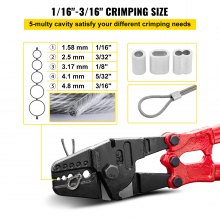 VEVOR 24 Inch Hand Swager Crimper 5 Cavity 1/16 to 3/16inch Swaging Tool for Copper Aluminum Oval Sleeves and Stop Sleeves Wire Rope Crimping Tool Propress Swage Tool Long Handle Labor Save