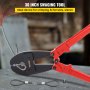 VEVOR swager tool crimping steel cable with red handles on a workbench.