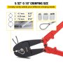 VEVOR swager tool with red handles crimping 5/32" to 5/16" cables and ferrules.