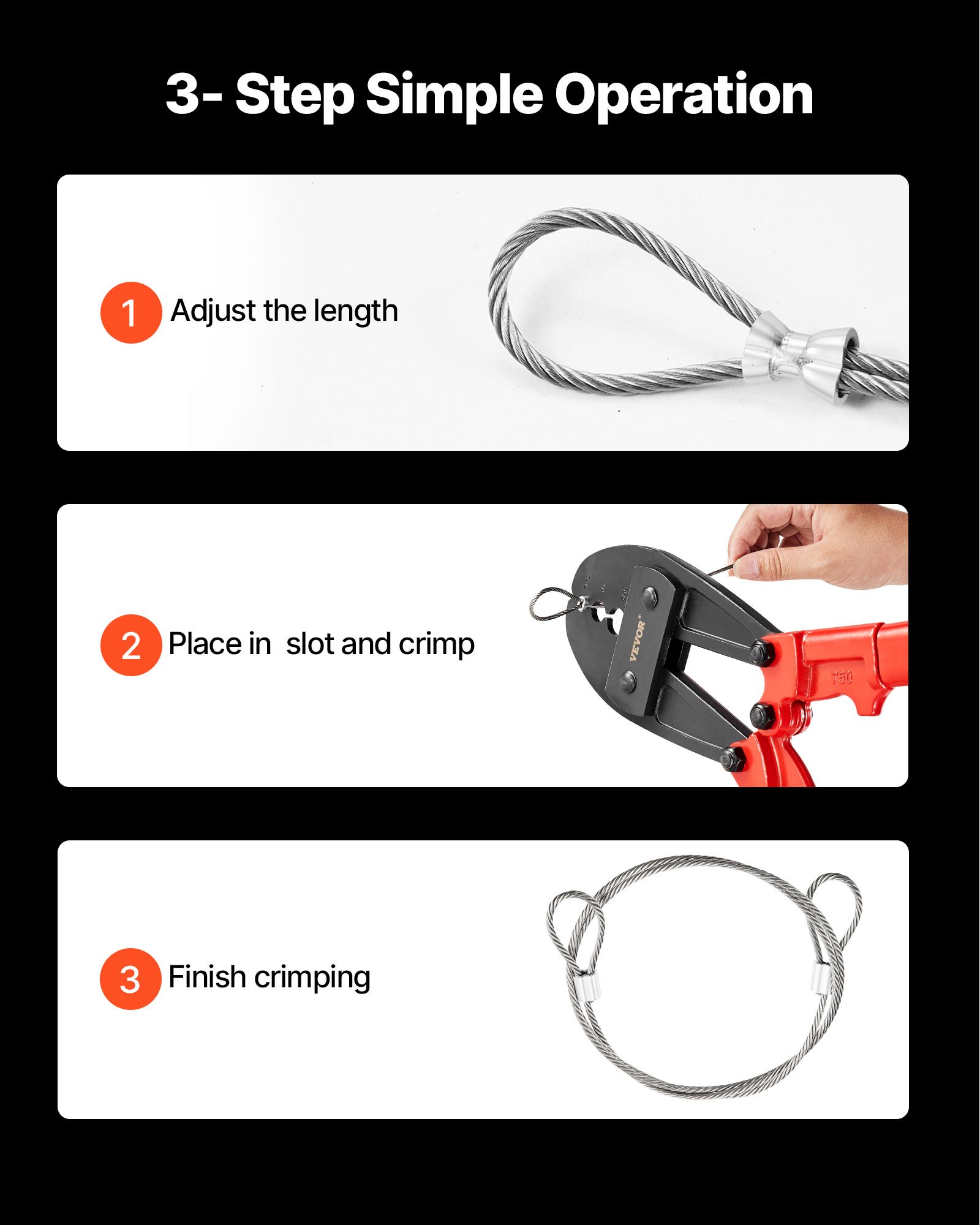 VEVOR 762mm/30 Inch Steel Wire Leader Rope Crimping Sleeves 4mm - 8mm Hand Swage Crimpers Tool Hand Crimping Pliers Tool  for Wire Rope and Cable