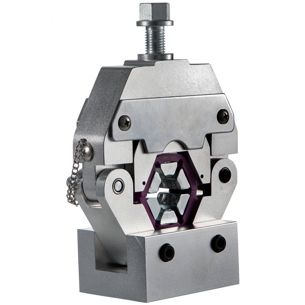 VEVOR ac hose crimper tool close-up with hexagonal clamp and adjustment bolt.