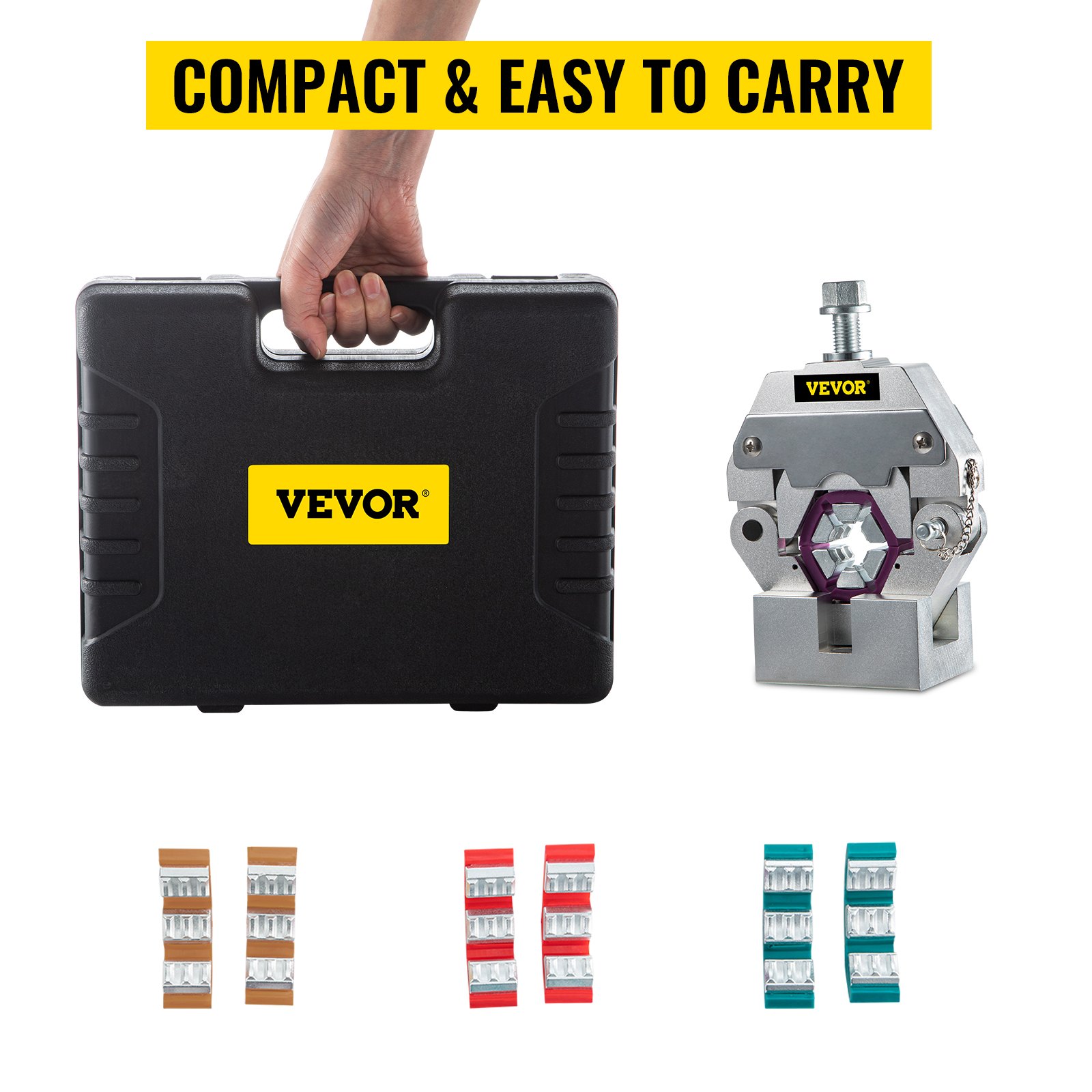 VEVOR 71550 Portable Manual Hydraulic Pipe Press Hose Crimping Tool and Repaire Crimper Tools Manually Operated A/C Hose Crimper Tool Kit Durable with 4 Dies for Car Air Conditioner