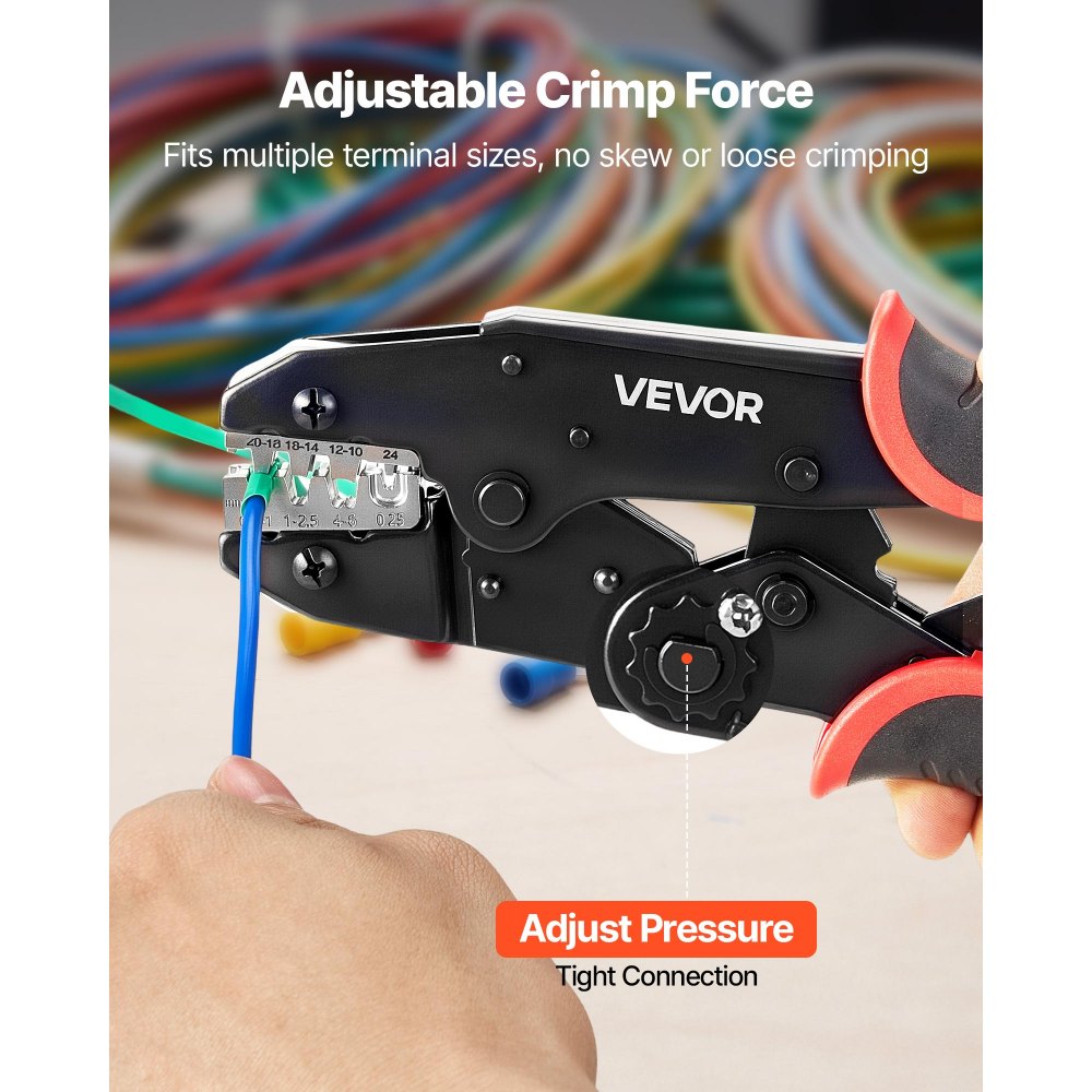 VEVOR Crimping Tool, 0.25-6 mm² Ratcheting Wire Crimper Tool, Labor-Saving Electrical Terminal Crimp Pliers with Clear Metric & AWG Markings, Quick Release, Adjustable Pressure for Multiple Terminals