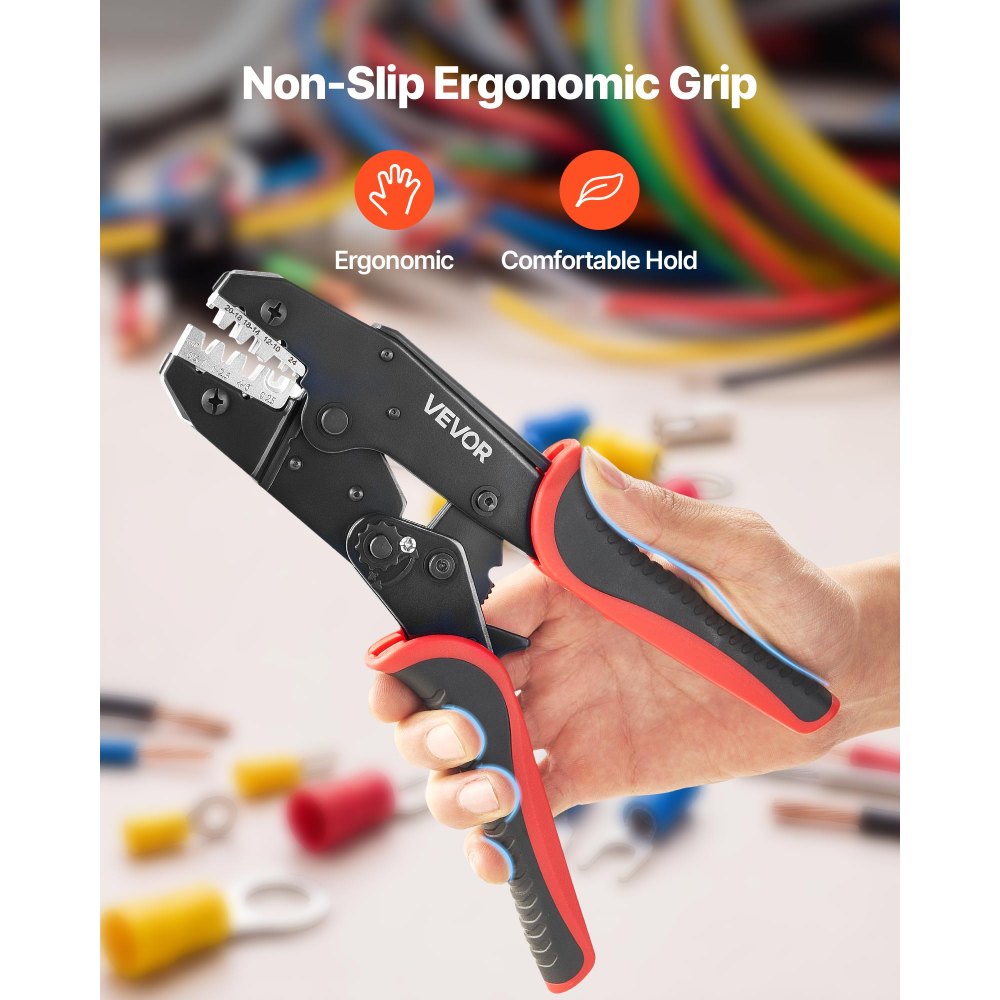 VEVOR Crimping Tool, 0.25-6 mm² Ratcheting Wire Crimper Tool, Labor-Saving Electrical Terminal Crimp Pliers with Clear Metric & AWG Markings, Quick Release, Adjustable Pressure for Multiple Terminals