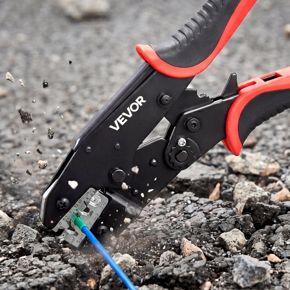 VEVOR Crimping Tool, 0.25-6 mm² Ratcheting Wire Crimper Tool, Labor-Saving Electrical Terminal Crimp Pliers with Clear Metric & AWG Markings, Quick Release, Adjustable Pressure for Multiple Terminals