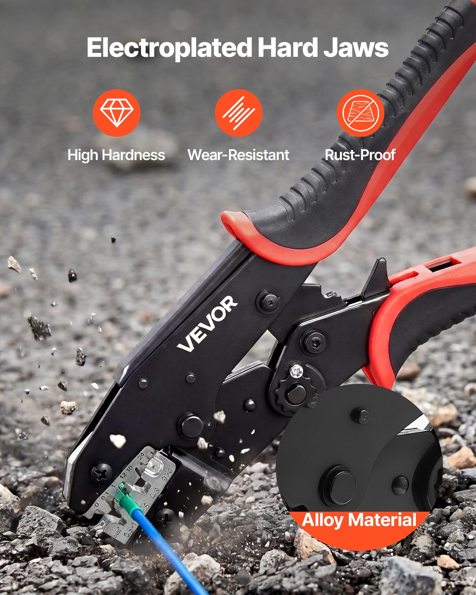 VEVOR Crimping Tool, 0.25-6 mm² Ratcheting Wire Crimper Tool, Labor-Saving Electrical Terminal Crimp Pliers with Clear Metric & AWG Markings, Quick Release, Adjustable Pressure for Multiple Terminals