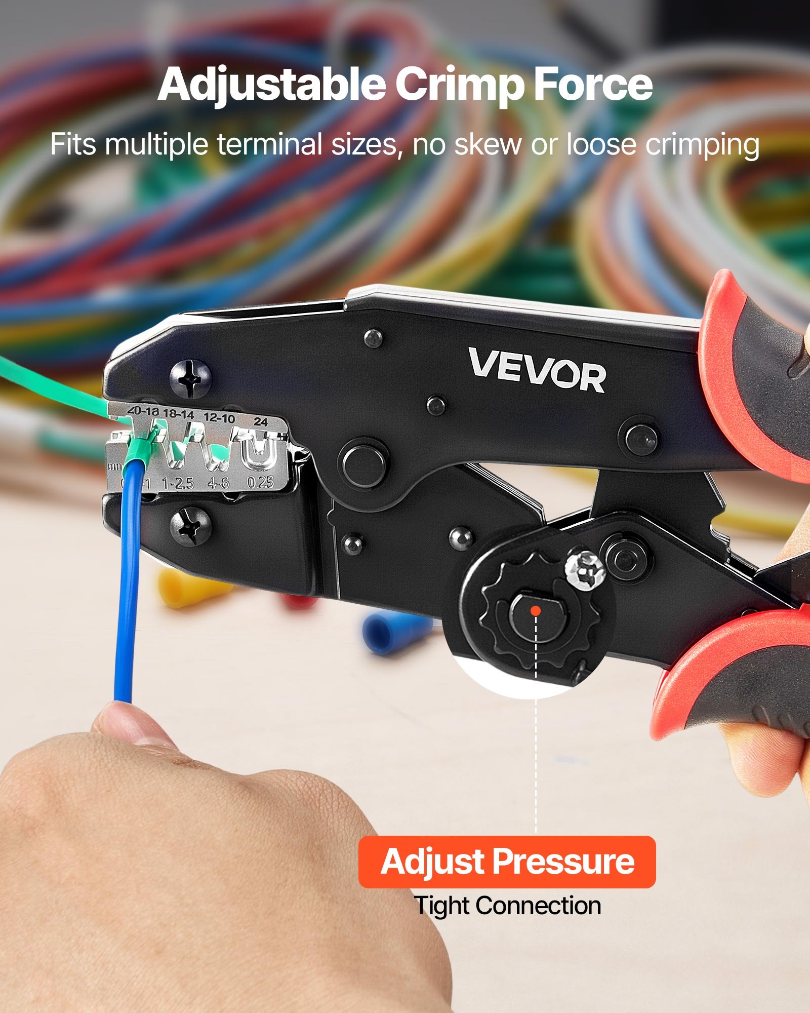 VEVOR Crimping Tool, 0.25-6 mm² Ratcheting Wire Crimper Tool, Labor-Saving Electrical Terminal Crimp Pliers with Clear Metric & AWG Markings, Quick Release, Adjustable Pressure for Multiple Terminals