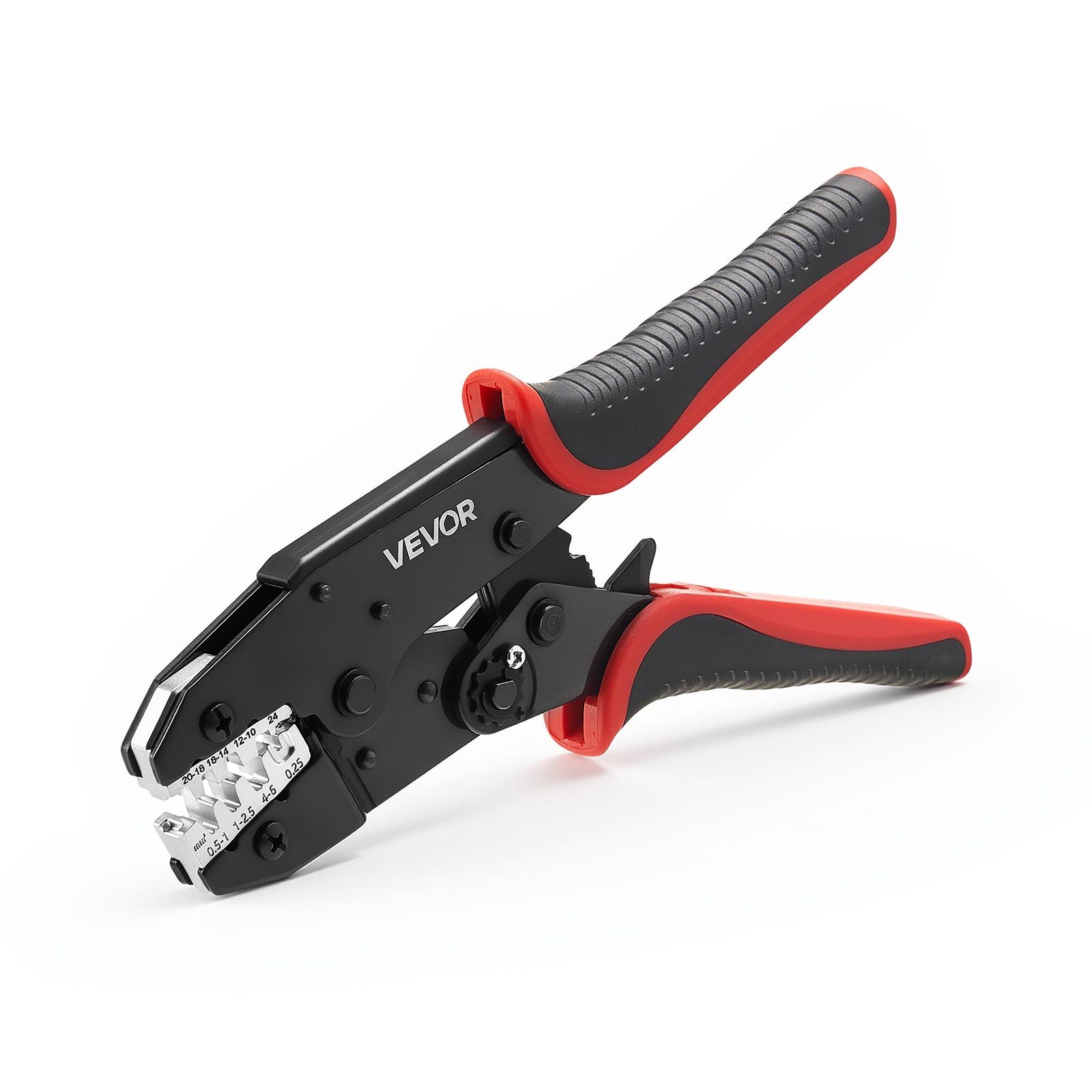 VEVOR Crimping Tool, 0.25-6 mm² Ratcheting Wire Crimper Tool, Labor-Saving Electrical Terminal Crimp Pliers with Clear Metric & AWG Markings, Quick Release, Adjustable Pressure for Multiple Terminals