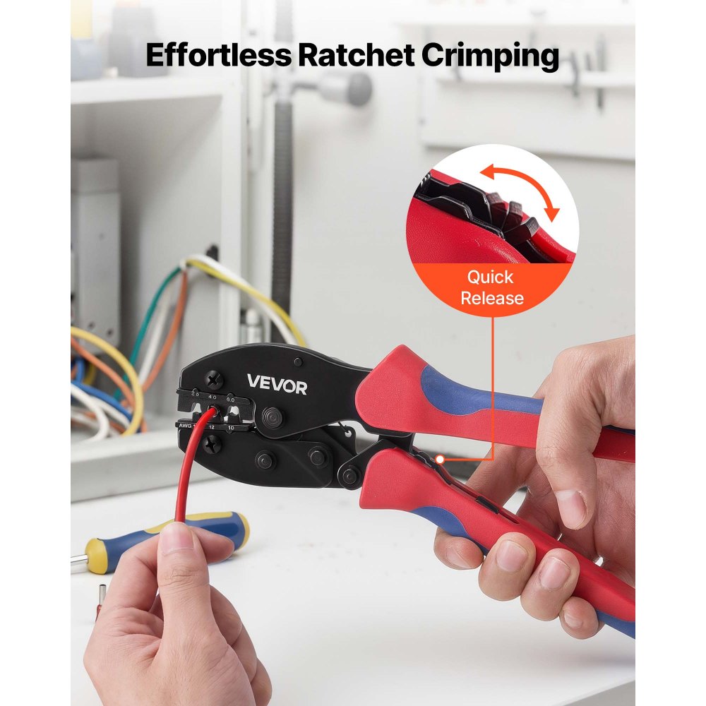 VEVOR Crimping Tool, 2.5-6 mm² Ratcheting Solar Connector Crimper Tool Kit, Clear Metric & AWG Markings, with 10 Pairs Solar Connectors, 10 Pairs of Cable Connectors, Wrenches, and a Storage Case