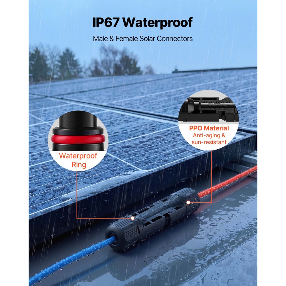 VEVOR Crimping Tool, 2.5-6 mm² Ratcheting Solar Connector Crimper Tool Kit, Clear Metric & AWG Markings, with 10 Pairs Solar Connectors, 10 Pairs of Cable Connectors, Wrenches, and a Storage Case