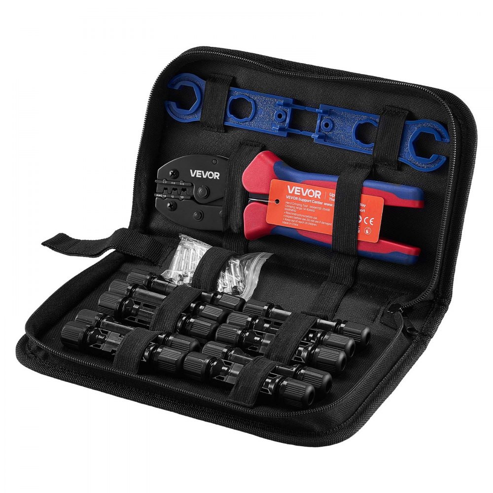VEVOR Crimping Tool, 2.5-6 mm² Ratcheting Solar Connector Crimper Tool Kit, Clear Metric & AWG Markings, with 10 Pairs Solar Connectors, 10 Pairs of Cable Connectors, Wrenches, and a Storage Case