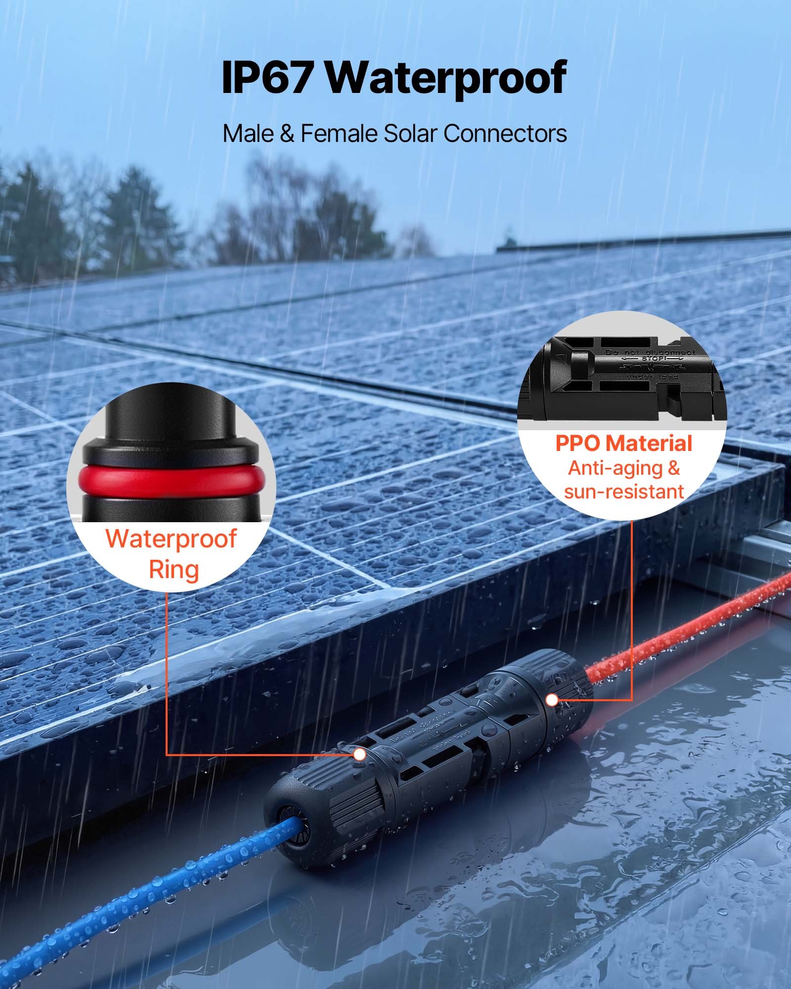 VEVOR Crimping Tool, 2.5-6 mm² Ratcheting Solar Connector Crimper Tool Kit, Clear Metric & AWG Markings, with 10 Pairs Solar Connectors, 10 Pairs of Cable Connectors, Wrenches, and a Storage Case