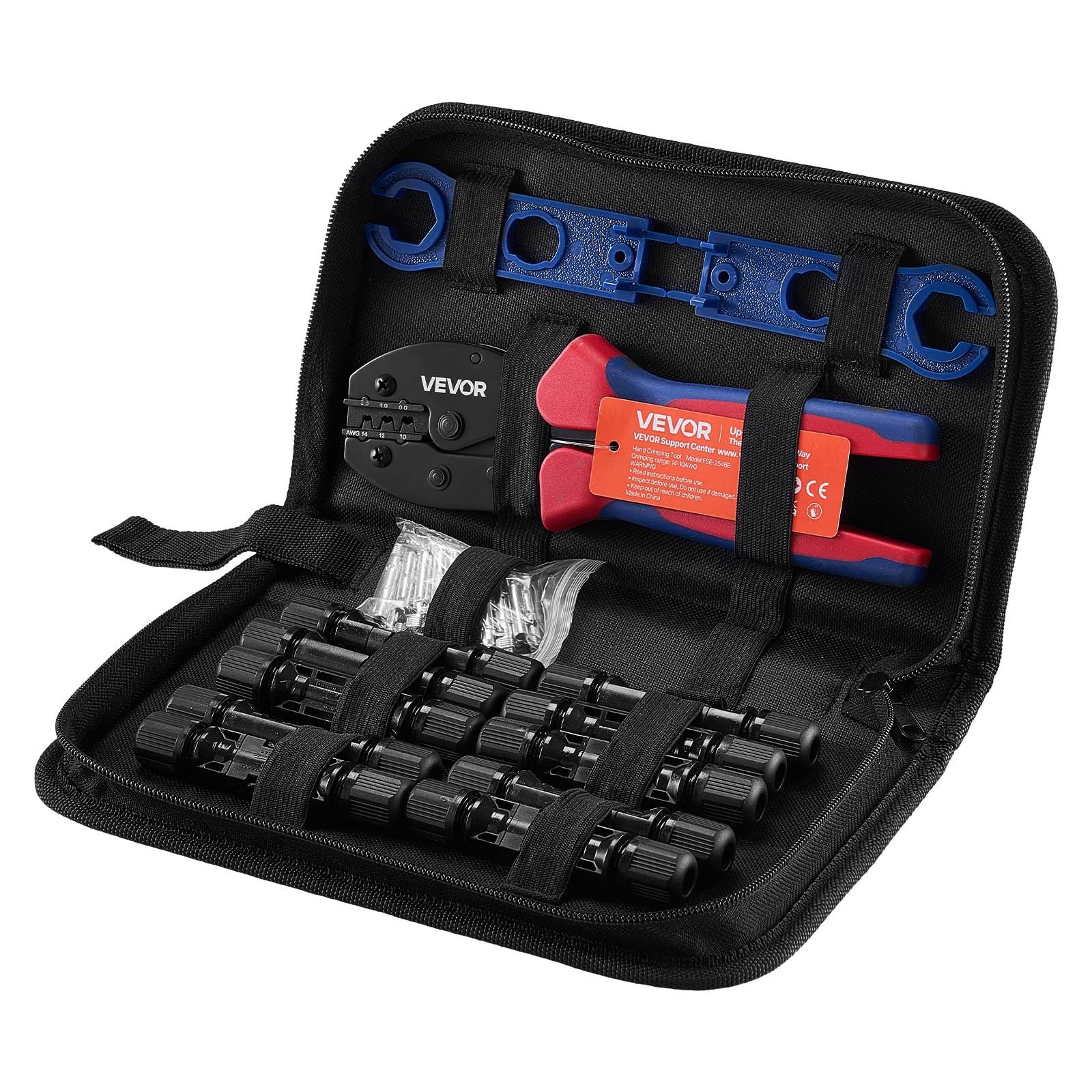 VEVOR Crimping Tool, 2.5-6 mm² Ratcheting Solar Connector Crimper Tool Kit, Clear Metric & AWG Markings, with 10 Pairs Solar Connectors, 10 Pairs of Cable Connectors, Wrenches, and a Storage Case
