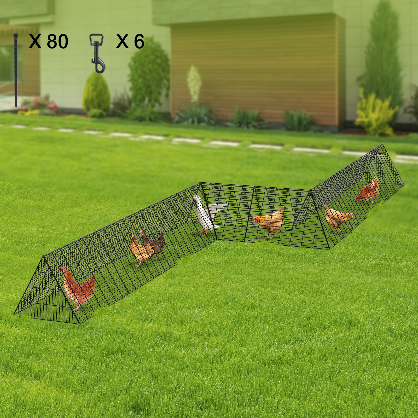 VEVOR Chicken Tunnels, 287 x 78.7 x 24.2 inch(LxWxH) Chicken Tunnels for Yard, Portable Chicken Tunnels for Outside with Corner Frames, 2 Sets, Suitable for Chickens, Ducks, Rabbits