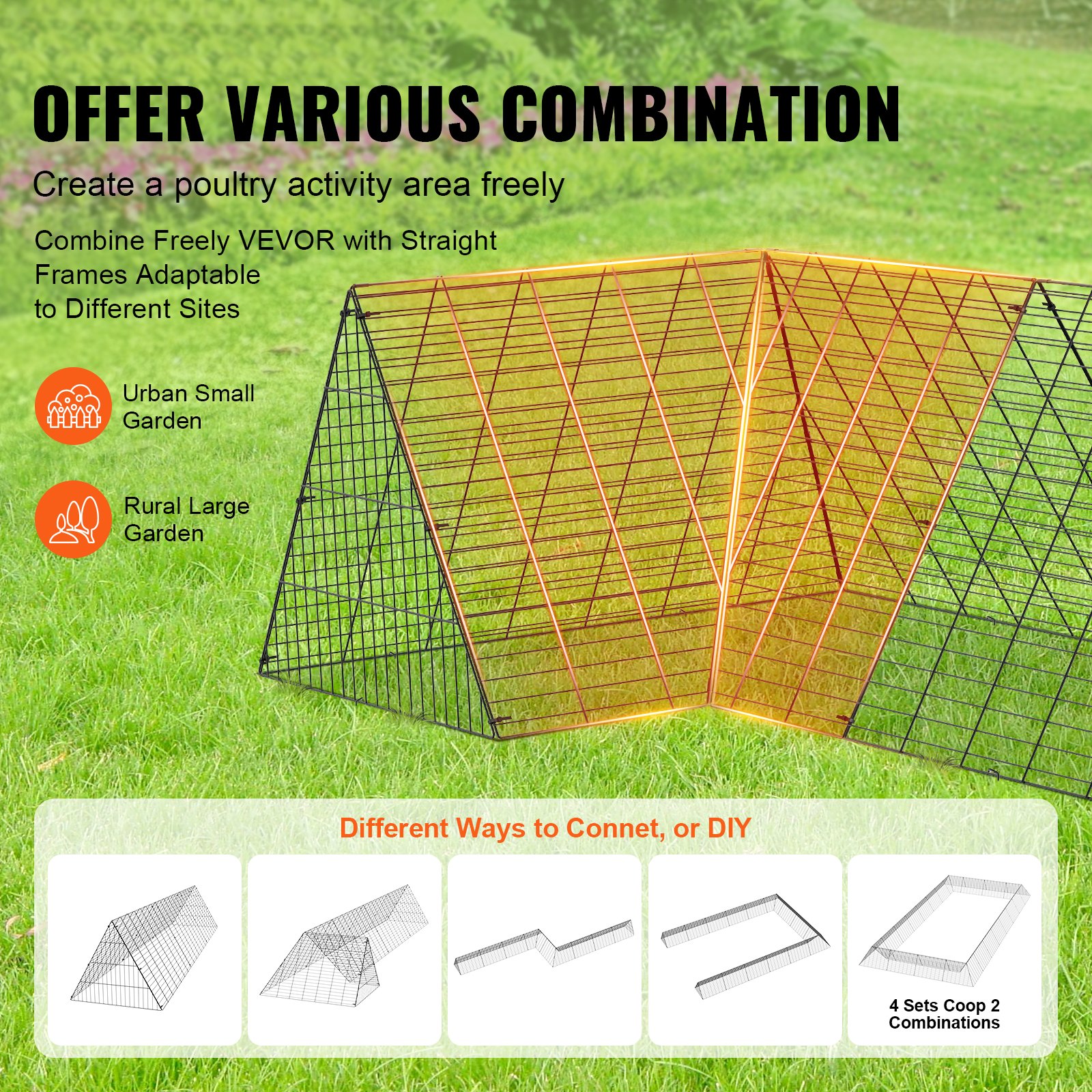 VEVOR Chicken Tunnels, 157,5 x 39,4 x 24,2 ίντσες (ΜxΠxΥ) Σήραγγες κοτόπουλου για αυλή, φορητές σήραγγες κοτόπουλου για εξωτερικό με γωνιακό πλαίσιο, κοτέτσι, κατάλληλο για κοτόπουλα, πάπιες, κουνέλια