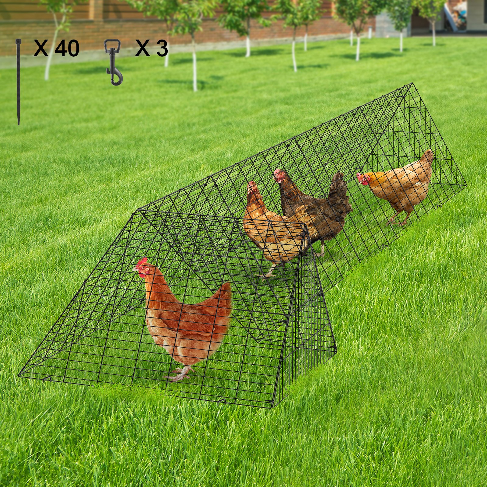VEVOR Chicken Tunnels, 157,5 x 39,4 x 24,2 ίντσες (ΜxΠxΥ) Σήραγγες κοτόπουλου για αυλή, φορητές σήραγγες κοτόπουλου για εξωτερικό με γωνιακό πλαίσιο, κοτέτσι, κατάλληλο για κοτόπουλα, πάπιες, κουνέλια