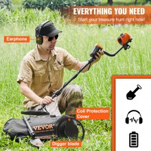 VEVOR Metal Detector for Adults&Kids, 250mm, Professional Adjustable Higher Accuracy Gold Detector, IP68 Waterproof Coil with LCD Display 7 Modes Advanced DSP Chip, for Detecting Gold Treasure Hunting