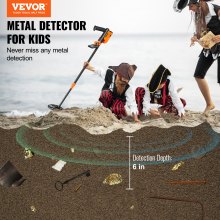 Detector de metale VEVOR pentru copii, bobină de căutare rezistentă la apă de 6 inchi cu afișaj LCD, detector de aur reglabil de 26 inchi - 36 inchi, tijă ușoară din fibră de carbon pentru juniori și tineri care detectează comoara monedelor de aur