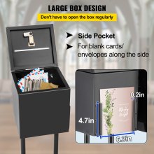 VEVOR Ballot Box, Floor Standing Suggestion Box with Sign Holder and Lock, Side Pocket for Storing Ballots, Brochures, Donation Box for Home Office Church Election, 8.6\"W x 9.4\"H x 8\"D, Black