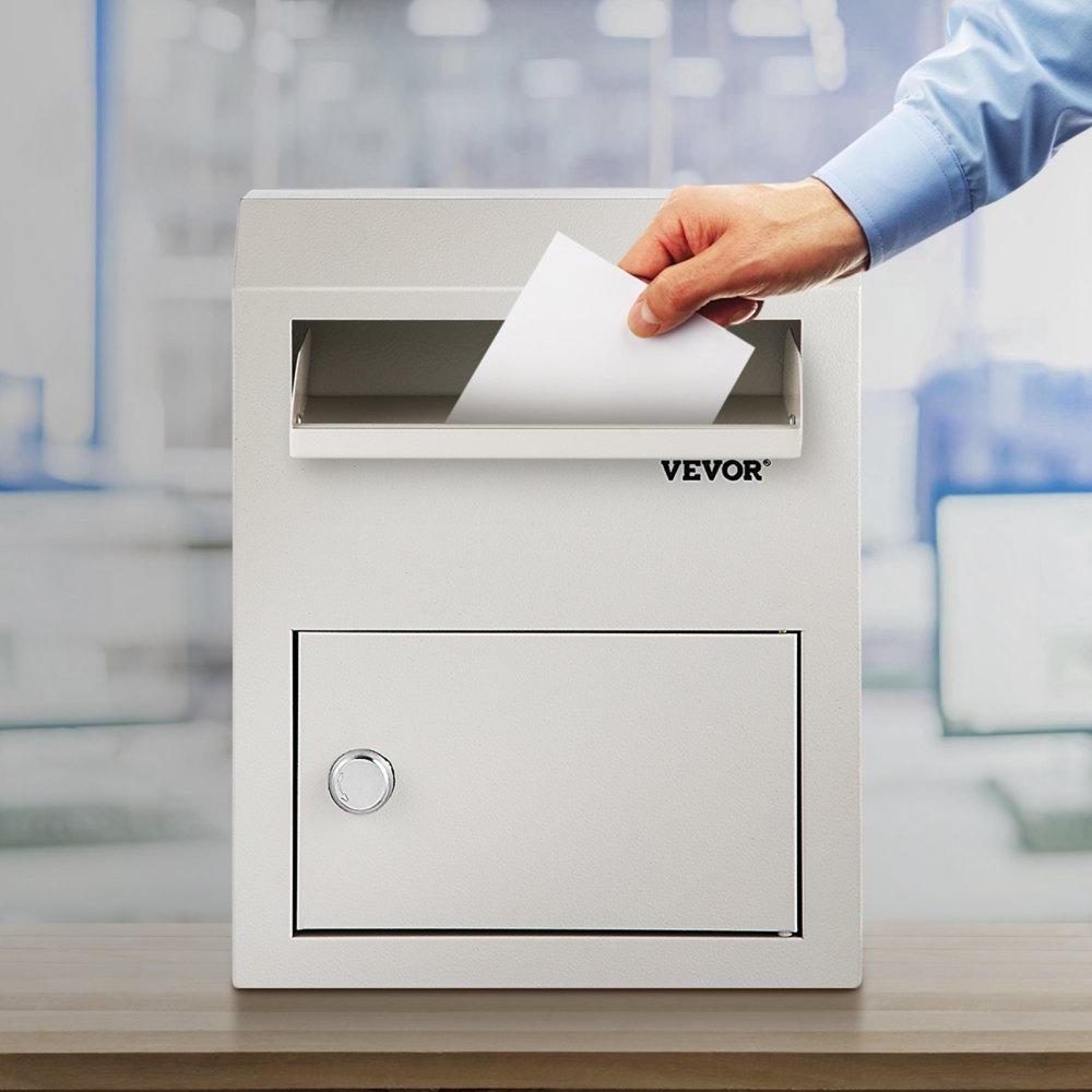 VEVOR Suggestion Box, Donation Ballot Box with Lock, Wall Mounted Collection Box with Wide Drop Slot, Steel Key Drop Box for Home Office Factory School, 38x30.5x11 cm, Gray