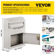 VEVOR Suggestion Box, Donation Ballot Box with Lock, Wall Mounted Collection Box with Wide Drop Slot, Steel Key Drop Box for Home Office Factory School, 15"x 12" x 4.3", Gray