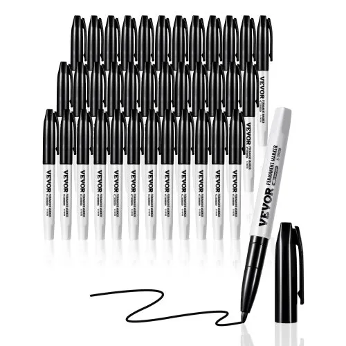 VEVOR Permanent Markers, 36 Pack Black Permanent Marker Set, Quick Drying & Fade Resistant, Fine Point Markers for Wood, Plastic, Paper, Metal, and More