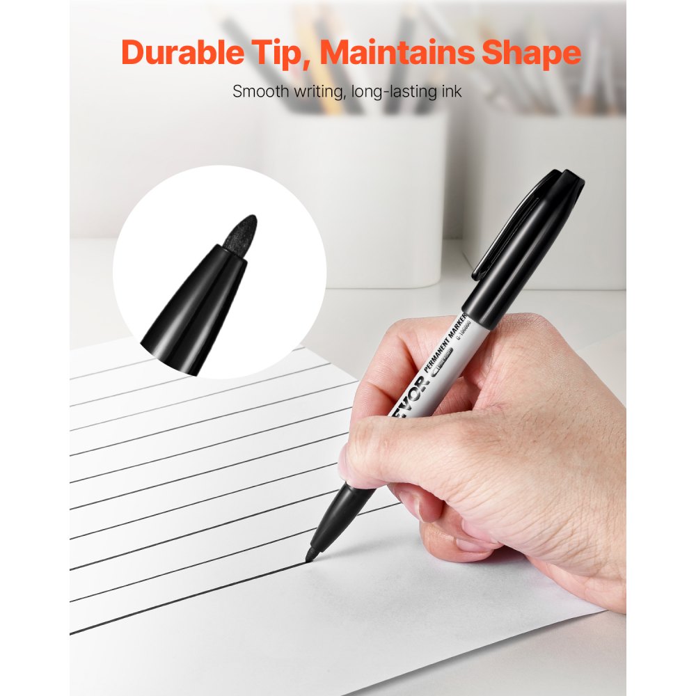 VEVOR Permanent Markers, 36 Pack Black Permanent Marker Set, Quick Drying & Fade Resistant, Fine Point Markers for Plastic, Paper, Metal, and More