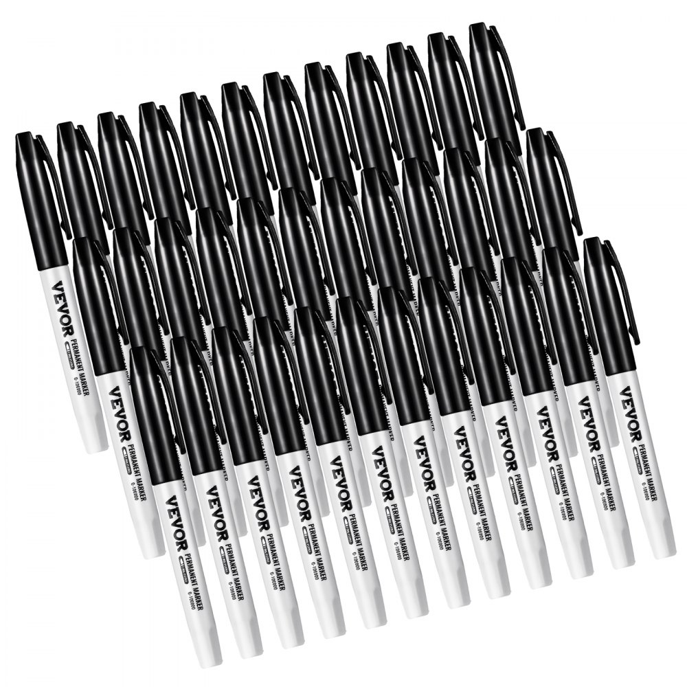 VEVOR Permanent Markers, 36 Pack Black Permanent Marker Set, Quick Drying & Fade Resistant, Fine Point Markers for Plastic, Paper, Metal, and More