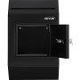 black VEVOR suggestion box with locking door, key inserted, open to reveal interior compartment.