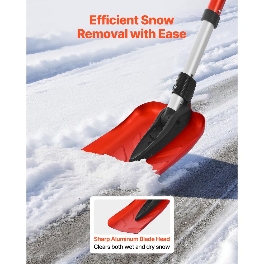 VEVOR Snow Shovel for Driveway, 9 in Foldable Snow Shovel with D-shaped Handle, , 36-40 in Adjustable, Lightweight Aluminum Alloy Snows Removal Tool, Reduce Back Strains for Garden Car Camping
