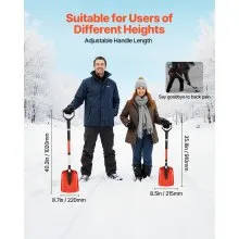 VEVOR Snow Shovel for Driveway, 22cm Foldable Snow Shovel with D-shaped Handle, , 36-40 in Adjustable, Lightweight Aluminum Alloy Snows Removal Tool, Reduce Back Strains for Garden Car Camping