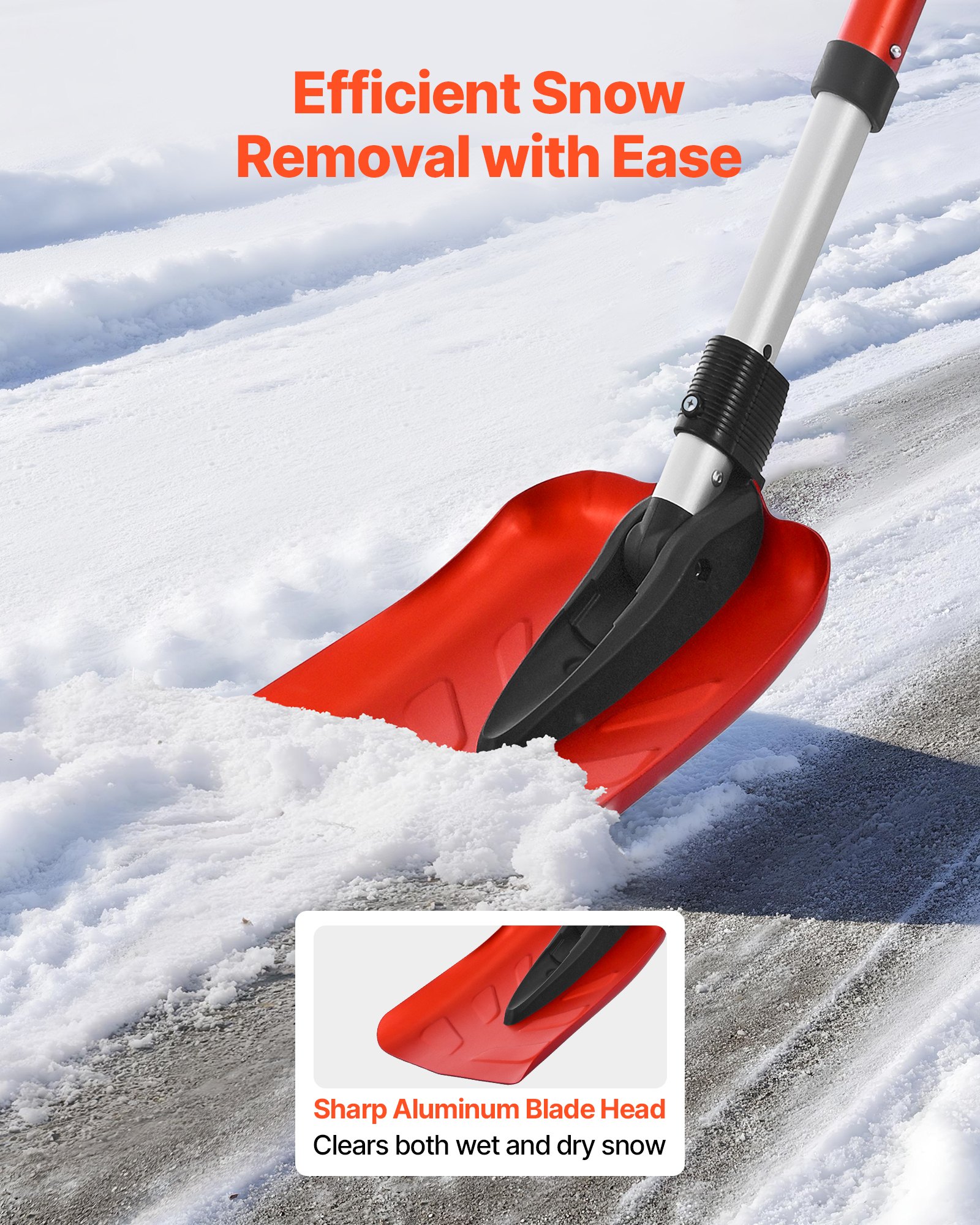 VEVOR Snow Shovel for Driveway, 9 in Foldable Snow Shovel with D-shaped Handle, , 36-40 in Adjustable, Lightweight Aluminum Alloy Snows Removal Tool, Reduce Back Strains for Garden Car Camping
