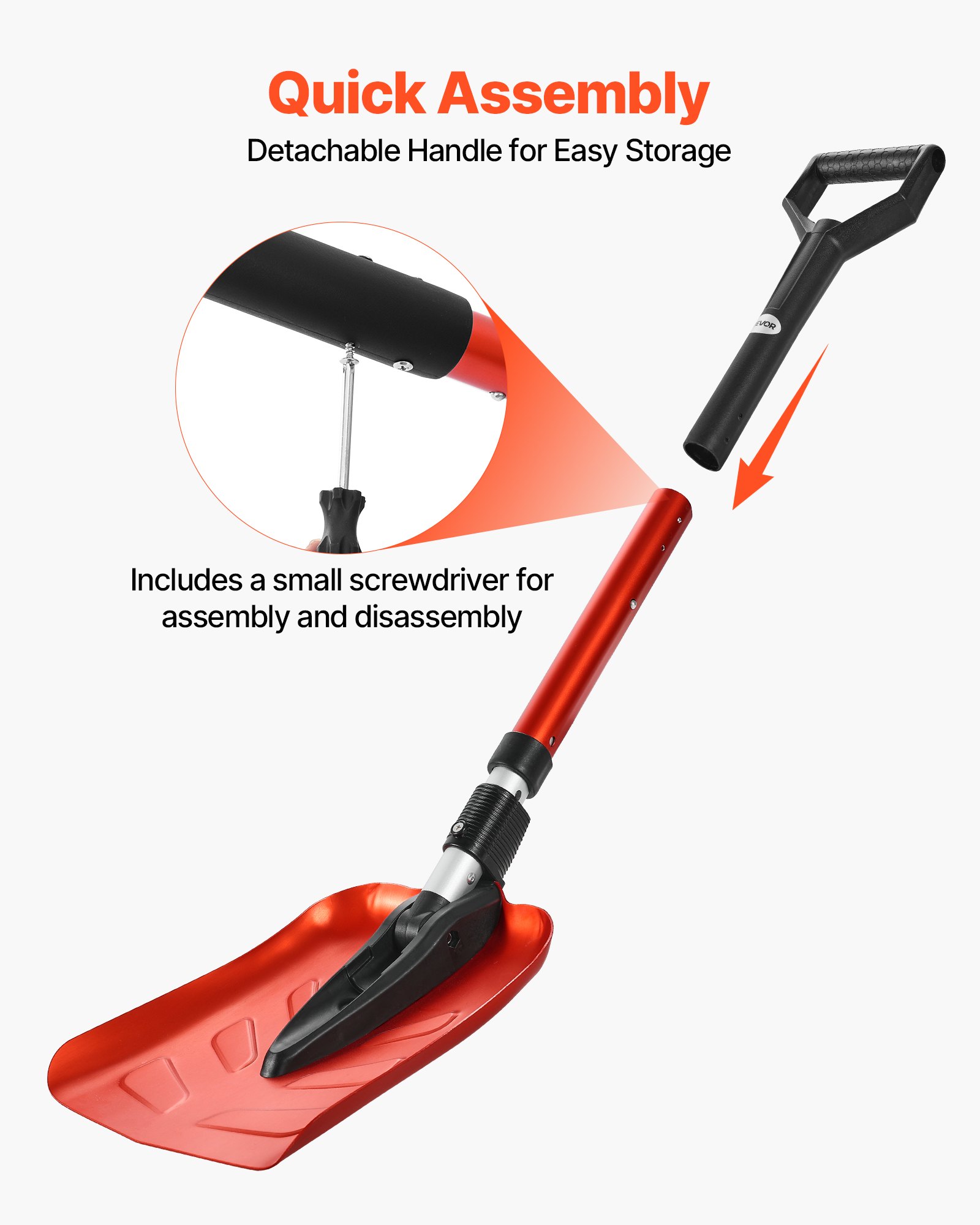 VEVOR Snow Shovel for Driveway, 9 in Foldable Snow Shovel with D-shaped Handle, , 36-40 in Adjustable, Lightweight Aluminum Alloy Snows Removal Tool, Reduce Back Strains for Garden Car Camping